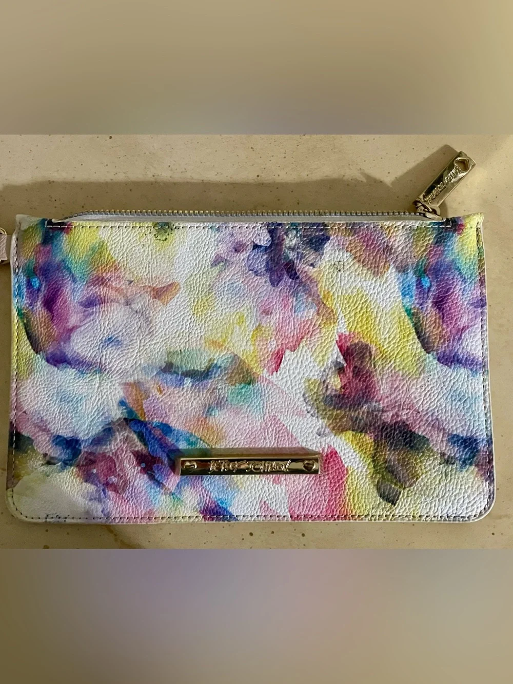 Betsey Johnson White Multicolor Watercolor Floral Clutch